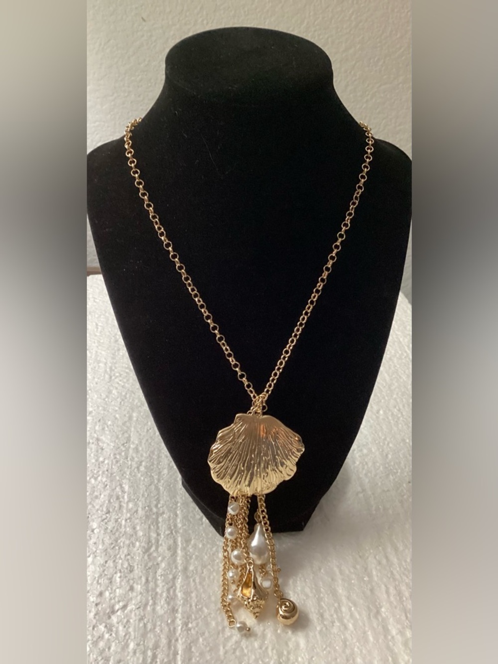 I.N.C. Gold-Tone Pavé & Imitation Pearl Shell Fringe Statement Pendant Necklace - Picture 9 of 9